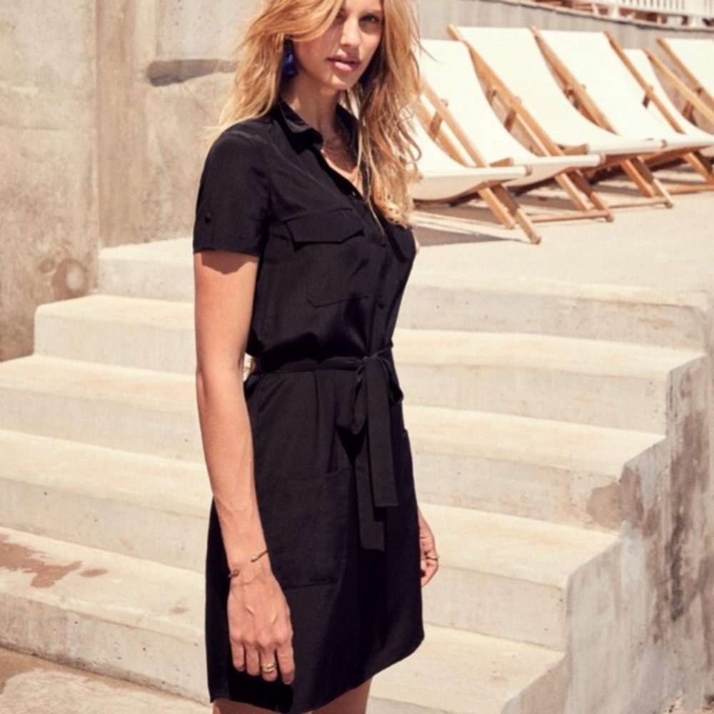 Sezane Cayla 34 or S silk shirt dress button front with belt